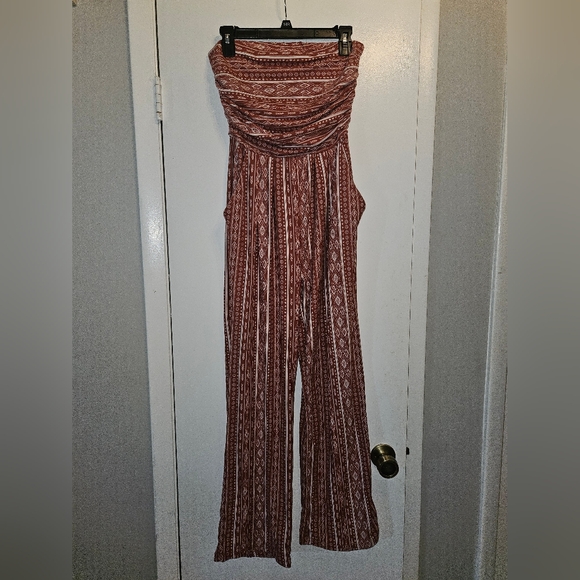 Rue21 Pants - Rue21 Strapless Jumpsuit with Red and White Stripes